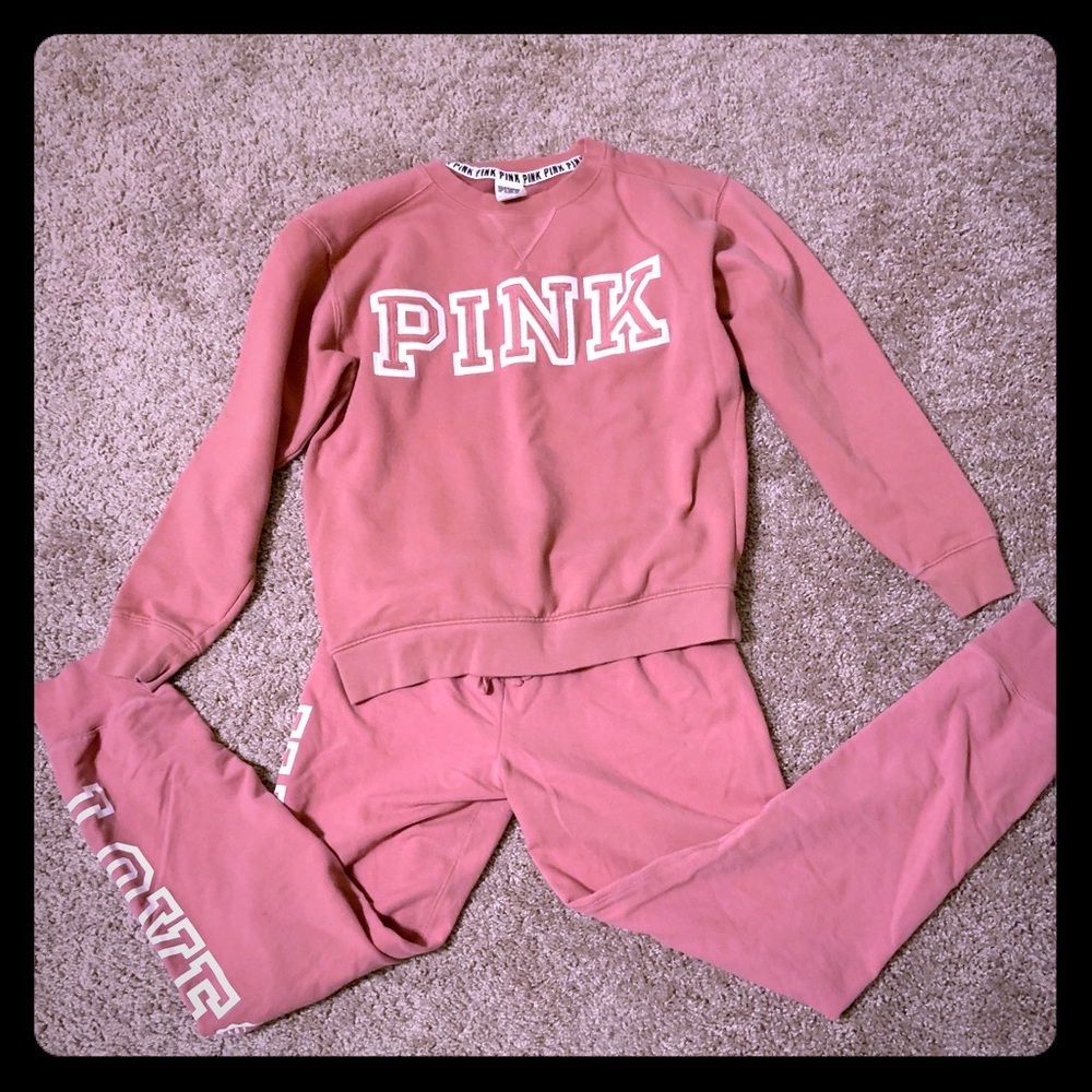Victoria’s Secret pink sweatshirt and sweatpants